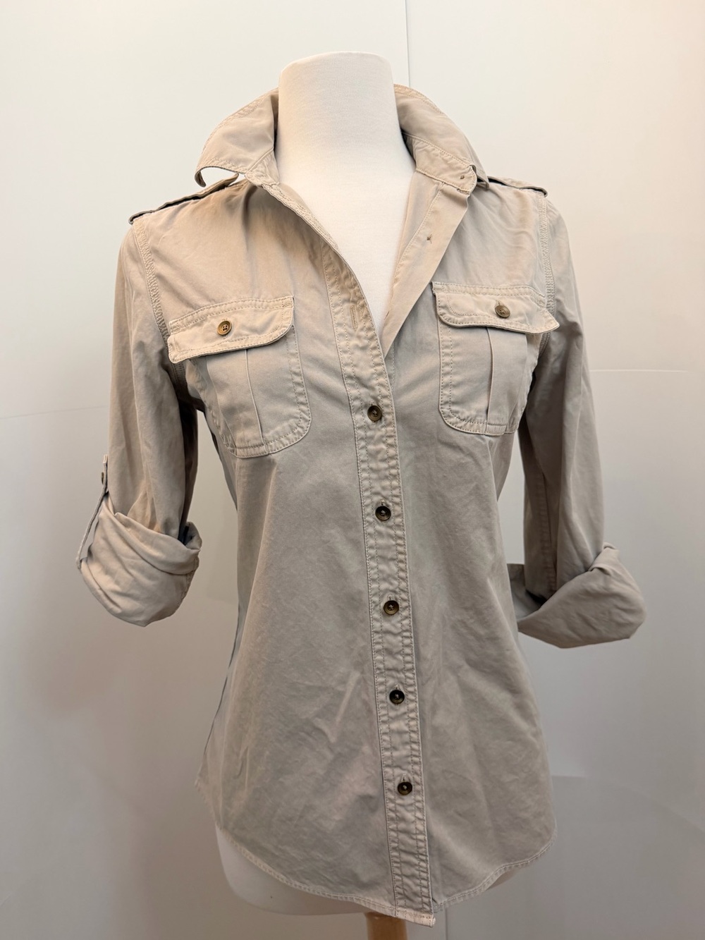 Gap Utility Safari Shirt Jacket Khaki Roll Tab Sleeve Women’s Small